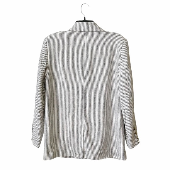 Old Navy Blazer Women's Size S Charcoal Stripe Double Breasted Linen Blend Coat - Picture 3 of 10